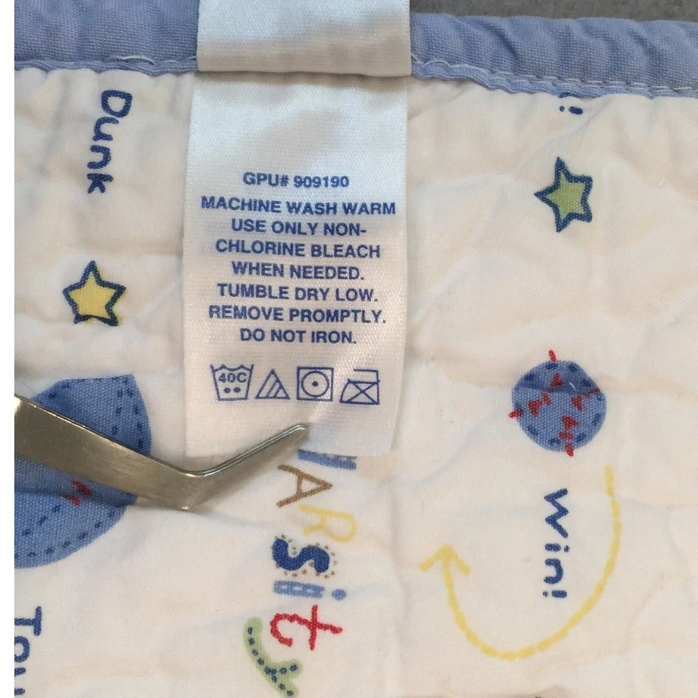 Carters Child of Mine Baby Quilt Blanket Blue Sports Puppy Patchwork Cotton